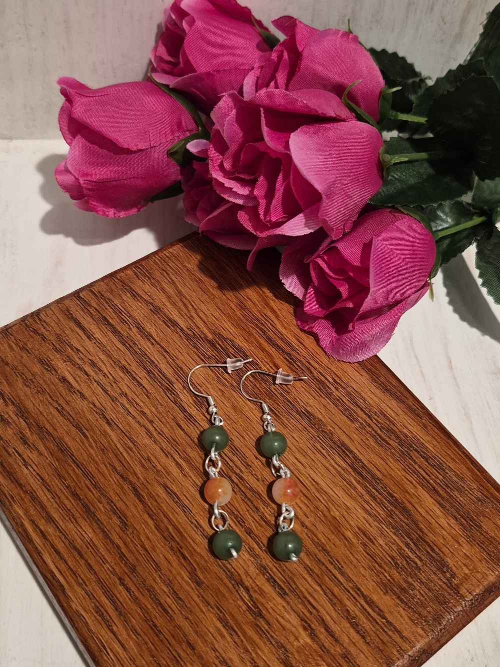 Green and Orange Bead Drop Earrings — Women Jewelry